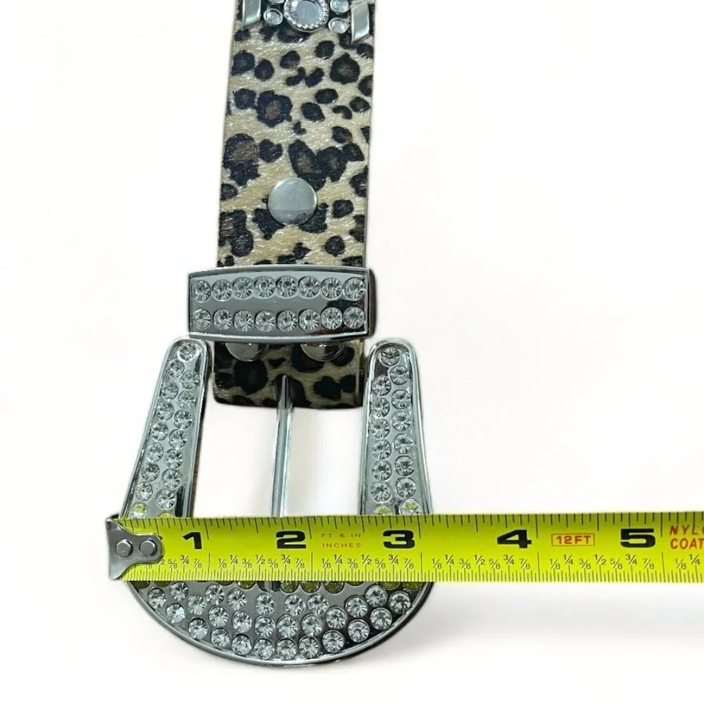 UnFader Leopard Print Rhinestone Buckle Western Belt With Box, New - Picture 10 of 10